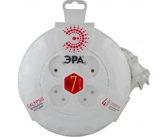 Удлинитель ЭРА UR-4-7m-W белый рулетка, без заземления, 2x0.75мм2, 4гн, 7м Б0019041 – изображение 2