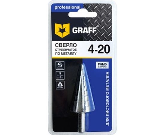 Сверло ступенчатое по металлу (4-20 мм; Р6М5; блистер) GRAFF GMSD420 / 70420 