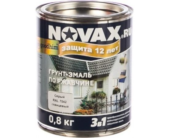 Грунт-эмаль Goodhim 3в1 novax серый RAL 7042, глянцевая, 0,8 кг/0,8 л 11455 – изображение 2