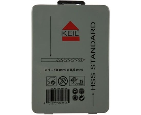 Набор сверл по металлу HSS DIN 338, 1,0-10,0 мм, 19 шт. KEIL 300500110 – изображение 3