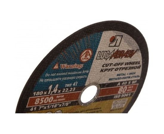 Круг отрезной по металлу и нержавеющей стали (180х1.4х22 мм; A 40 S BF 80; 14А БУ) Luga-Abrasiv D11001802214000 – изображение 3