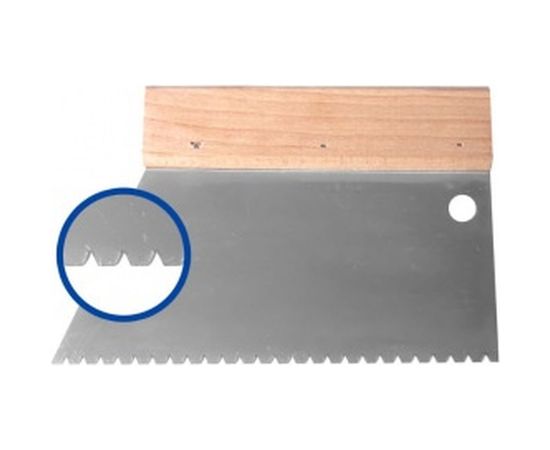 Шпатель нержавеющая сталь прямая трапеция НАШ ИНСТРУМЕНТ 180 мм В3 зуб 3,4х3,6х3,2/Р/ 020614-004 