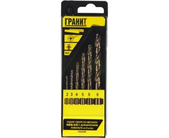 Набор сверл по металлу HSS-Co из 6 штук пластиковая упаковка ГРАНИТ 165200 