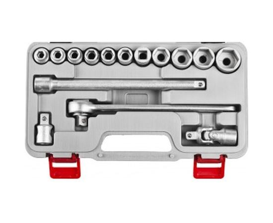 Набор торцовых головок, сталь 40Х, 1/2", в пластиковом кейсе, 15шт НИЗ Шоферский инструмент №2Д 2761-20_z01 