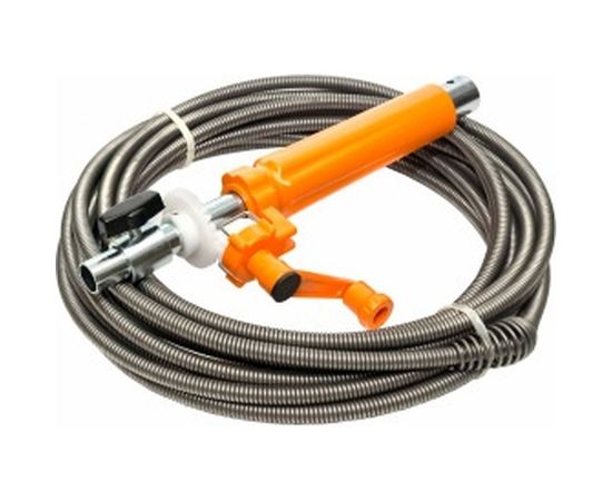 Комплект для устранения засоров (спираль с универсальной насадкой для труб Ф до 100 мм, длиной до 15 метров, устройство для подключения к шуруповерту с регулируемой длиной подачи спирали) КРОКОЧИСТ 51413-9-15 