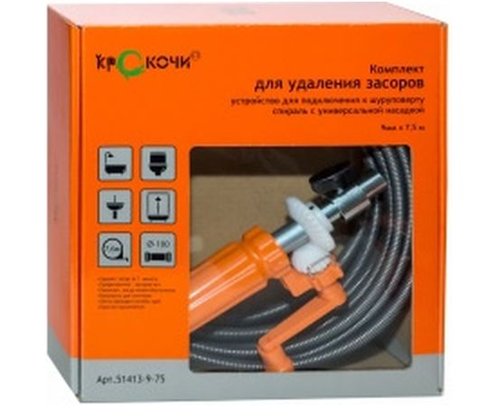 Комплект для устранения засоров (спираль с универсальной насадкой для труб Ф до 100 мм, длиной до 15 метров, устройство для подключения к шуруповерту с регулируемой длиной подачи спирали) КРОКОЧИСТ 51413-9-15 – изображение 4