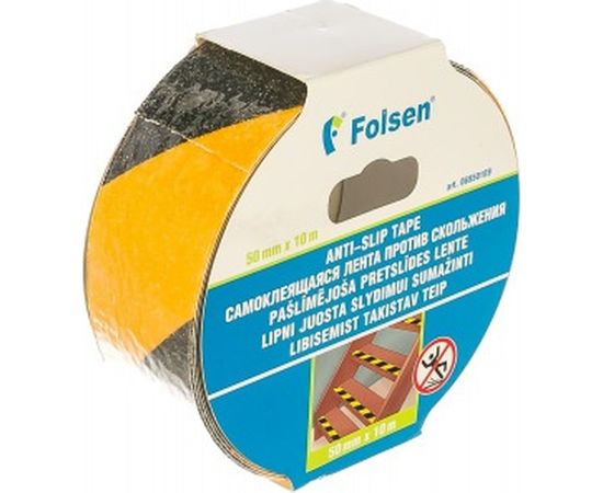 Самоклеящаяся лента против скольжения Folsen 50mmx10m чёрно-желтая 6950109 