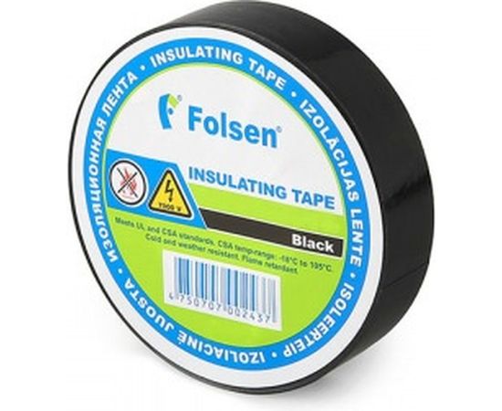 Изоляционная лента FOLSEN 19мм x 33м, черная,  Premium от -18oC до +105oC 013104 