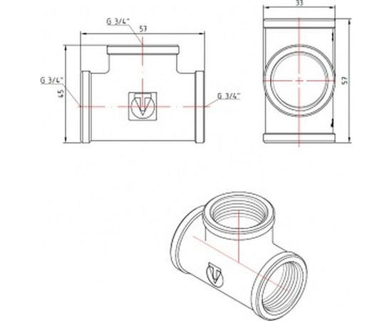 Тройник Valtec 3/4" внутренний-внутренний-внутренний VTr.130.N.0005 