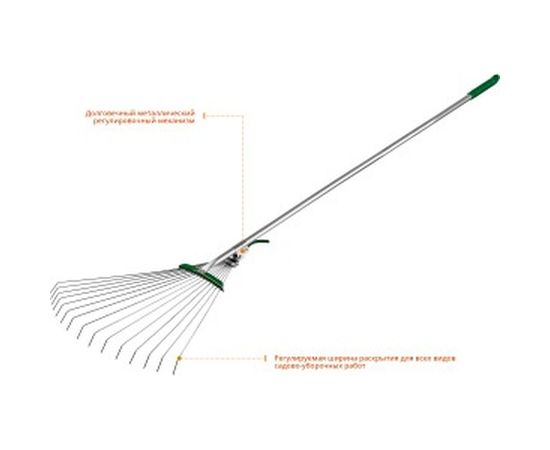 Веерные грабли с алюминиевым черенком РОСТОК РВ-15 регулируемые, длина 1180 мм 39640 – изображение 3
