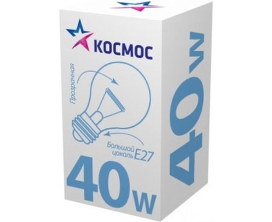 Прозрачная лампа накаливания КОСМОС Стандарт А55 ПР 40W E27 LKsmSt55CL40E27v2 