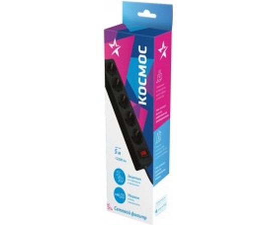 Сетевой фильтр Космос 5м 5 гнезд, пвс 3х0,75мм2, черный FKsm5m-5g/B/ 