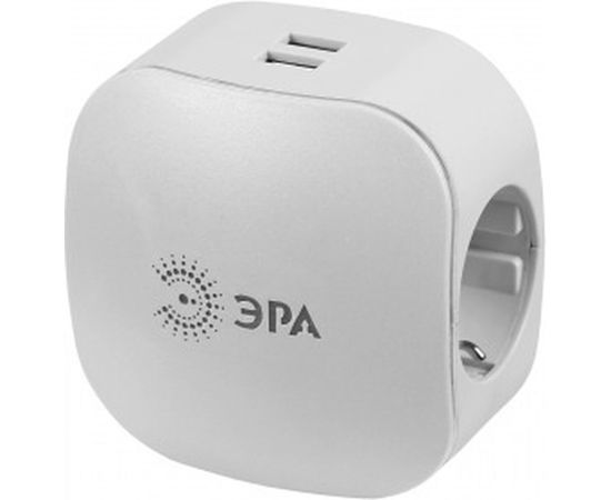 Тройник ЭРА SP-3e-USB-2A 3гн 220V + 2xUSB 2000mA, c заземлением, белый Б0015243 