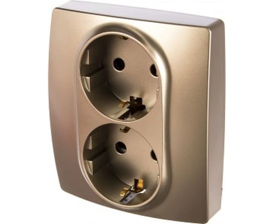 Розетка ЭРА 12-2104-04 2X2P+E Schuko со шторками, 16АХ-250В, шампань Б0014702 