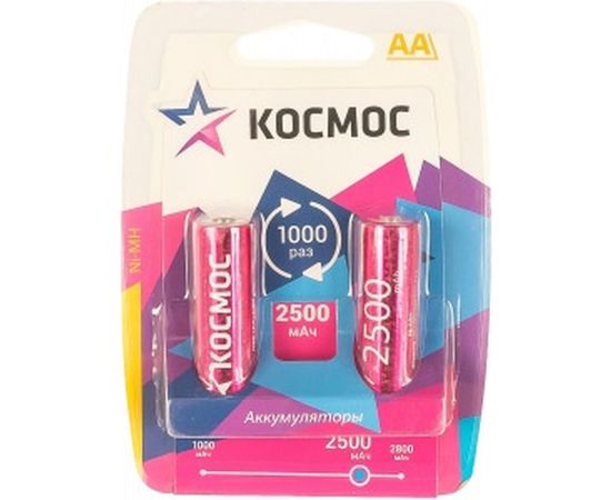 Аккумуляторные батарейки, R6 NI-MN BP-2 КОСМОС KOCR6NIMH2500MAH2BL 