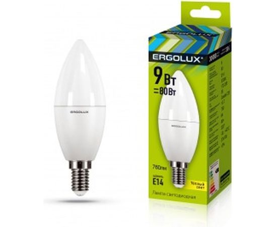 Электрическая светодиодная лампа Ergolux LED-C35-9W-E14-3K Свеча 9Вт E14 3000K 172-265В 13167 