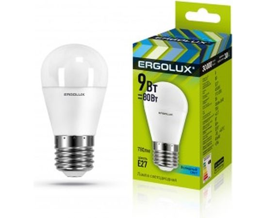 Электрическая светодиодная лампа Ergolux LED-G45-9W-E27-4K Шар 9Вт E27 4500K 172-265В 13177 