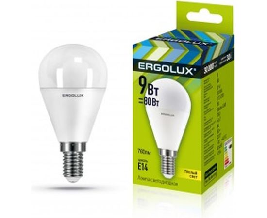 Электрическая светодиодная лампа Ergolux LED-G45-9W-E14-3K Шар 9Вт E14 3000K 172-265В 13173 