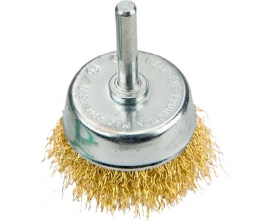 Щетка проволочная чашечная (75 мм; хвостовик 6 мм; сталь латунированная волнистая) VERTO 62H331 