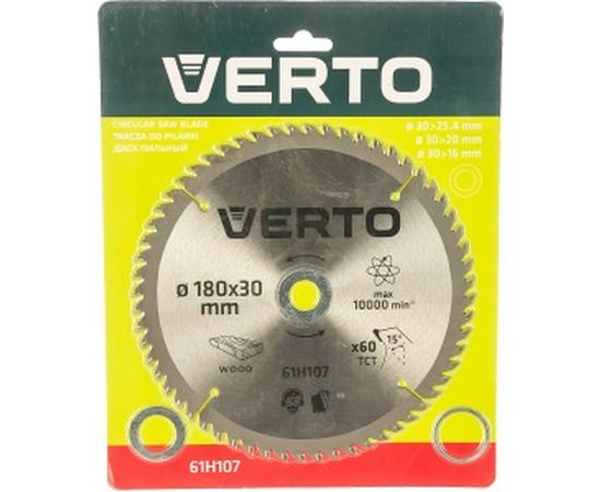 Диск отрезной по дереву (180x30 мм; 60 зубьев) VERTO 61H107 – изображение 2