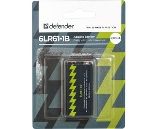 Алкалиновая батарейка Defender 6LR61-1B Крона, в блистере 1шт, 9 В 56042 – изображение 2