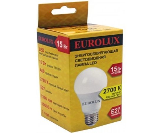 Светодиодная лампа Eurolux LL-E-A60-15W-230-2,7K-E27/груша, 15Вт, теплый белый, Е27 76/2/19 – изображение 2