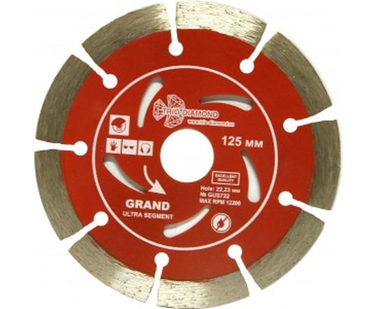 Диск алмазный отрезной Сегментный Grand hot press (125х22.23 мм) TRIO-DIAMOND GUS722 