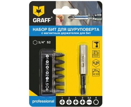Набор бит с магнитным держателем 7 предметов GRAFF 4603 