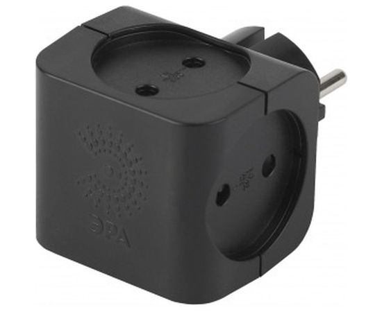 Тройник ЭРА SP-4-B 4гн, без заземления чёрный Б0008207 