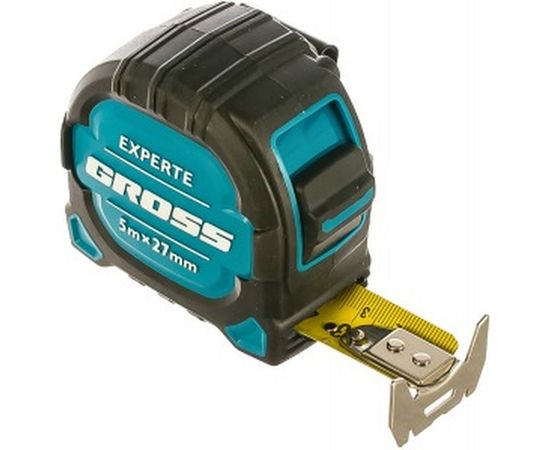 Рулетка GROSS Experte, 5 м x 27 мм, двухкомпонентный корпус, магнит, двухсторонняя разметка, нейлон 32575 