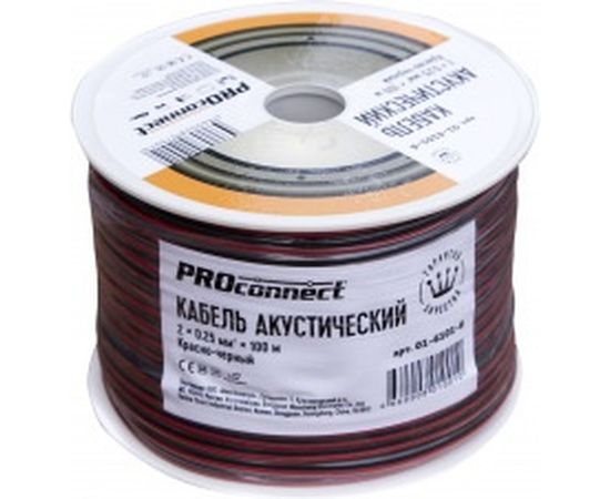 Акустический кабель 2х0.25 кв.мм, красно-черный, 100м PROCONNECT 01-6101-6 