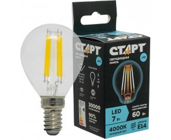 Светодиодная филаментная лампа СТАРТ в колбе шар LED F-SphereE14 7W40 – изображение 2