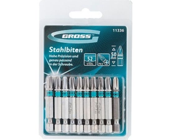 Набор бит (сталь S2; PH 3х50 мм; 10 шт.) GROSS 11336 – изображение 2