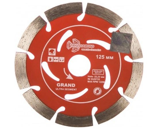 Диск алмазный отрезной Сегментный Grand hot press (125х22.23 мм) TRIO-DIAMOND GUS722 – изображение 2