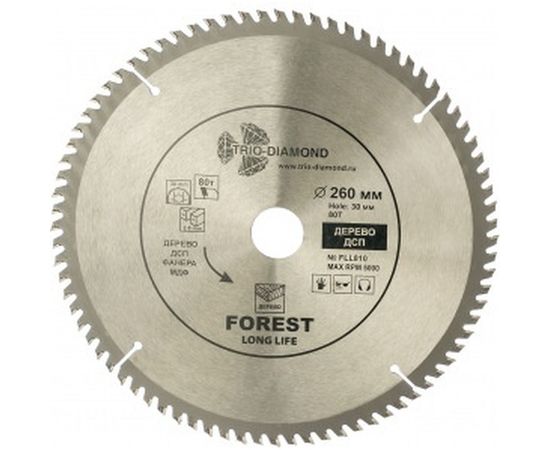Диск пильный по дереву (260х30 мм; 80Т) TRIO-DIAMOND FLL810 