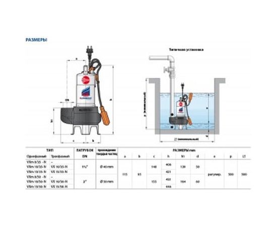Дренажный насос для грязной воды Pedrollo VXm 15/35-N 48SGV91B0A1U – изображение 3