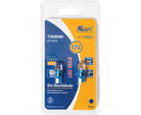 Светодиодная лампа KRAFT T10 W5W W2.1x9.5d 12v blue KT 700083 