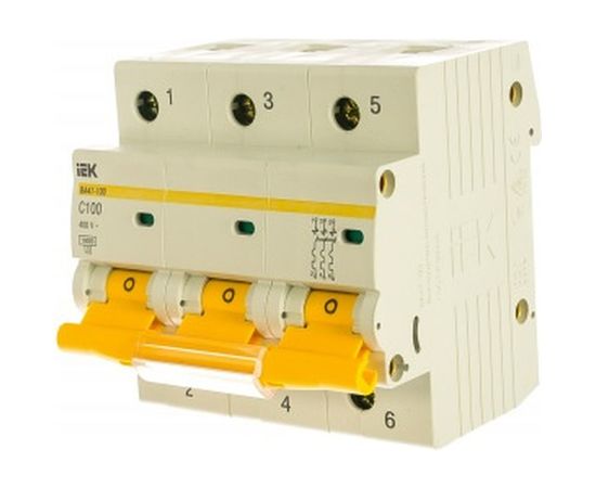 Автоматический модульный выключатель IEK 3п C 100А ВА 47-100 10кА ИЭК MVA40-3-100-C 
