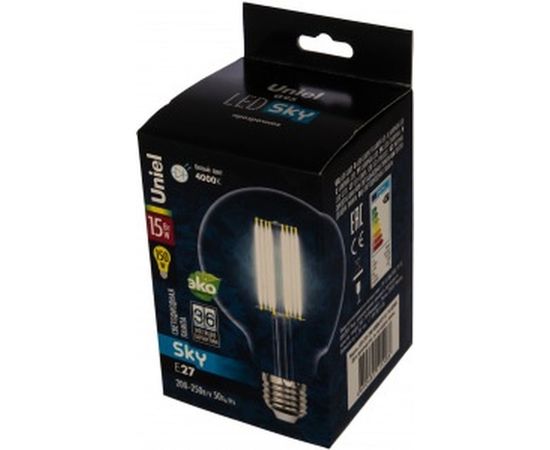 Светодиодная лампа Uniel LED-G95-15W/4000K/E27/CL PLS02WH. Форма шар, прозрачная. UL-00004865 – изображение 2