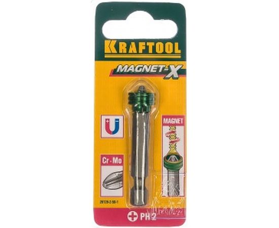 Бита с магнитным держателем-ограничителем E1/4", PH2, 50мм, 1шт в блистере KRAFTOOL ЕХPERT 26128-2-50-1 – изображение 2