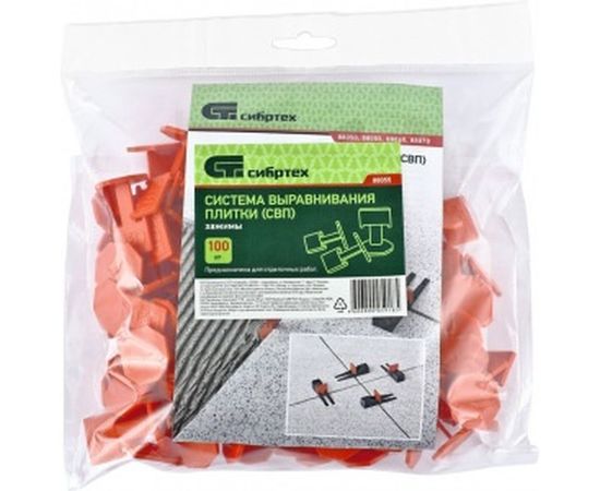 Система выравнивания плитки СВП (зажим 100 шт; пакет ПЭНД) СИБРТЕХ 88055 – изображение 2