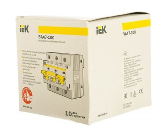 Автоматический модульный выключатель IEK 3п C 100А ВА 47-100 10кА ИЭК MVA40-3-100-C – изображение 3