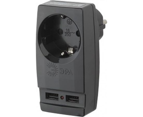Адаптер ЭРА SP-1e-USB-B Polynom 1гн 220V + 2xUSB 2100mA, c заземлением, черный Б0026333 