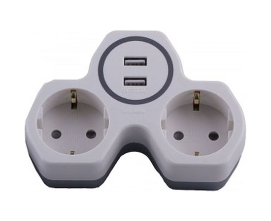 Cетевой разветвитель STEKKER два выхода с заземляющим контактом, 250V 16A и двумя USB выходами 32872 