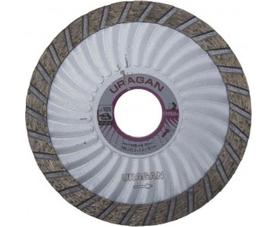Алмазный отрезной диск Uragan Турбо+ эвольвентный для УШМ 105x22.2 мм 909-12151-105 