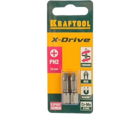 Биты "EXPERT" (C 1/4"; PH 2; 25 мм; 2 шт.) KRAFTOOL 26121-2-25-2 