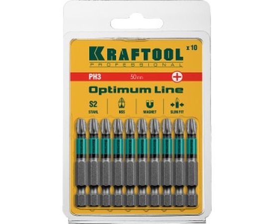 Биты профессиональные (PН3, 50 мм, 10 шт.) Kraftool 26122-3-50-10 – изображение 2