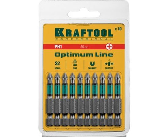 Биты профессиональные (PН1, 50 мм, 10 шт.) Kraftool 26122-1-50-10 – изображение 2