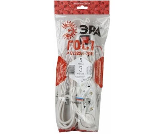 Удлинитель ЭРА U-5es-3m Россия с заземлением, 3x1мм2, 16A, ПВС, с выкл, 5гн, 3м Б0028382 – изображение 2
