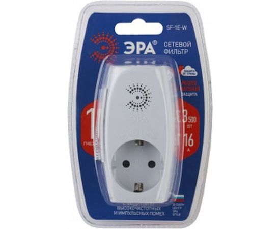 Сетевой фильтр ЭРА SF-1e-W new на 1 гнездо, с заземлением, белый Б0027844 – изображение 2